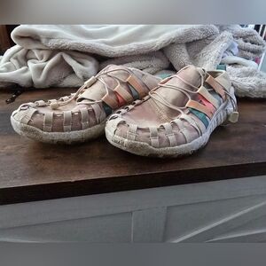 Nike Women's Beige Woven Slip-On Sneakers with Multi-Color Straps